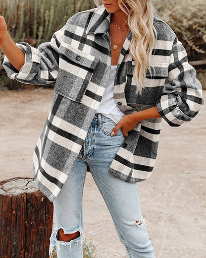 Lovesoft Women's Plaid Button Flannel Shirt Jacket
