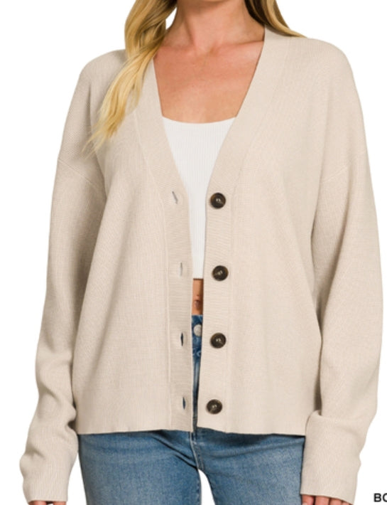 Bone Drop Shoulder Button Front Viscose Cardigan – 2 Generations Boutique