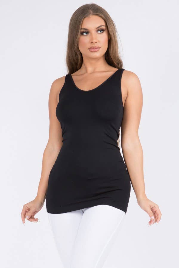 Yelete Reversible V or U Neckline Seamless Tank in Black | 2 Generations Boutique

