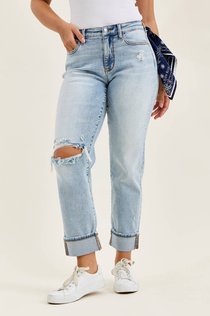 Watermelon Apparel - Judy Blue Mid Rise Light Wash Destroyed with Bandana Loop