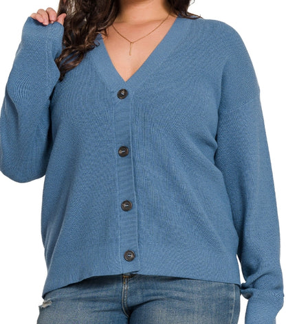 Dusty Blue Drop Shoulder Button Front Viscose Cardigan – 2 Generations Boutique