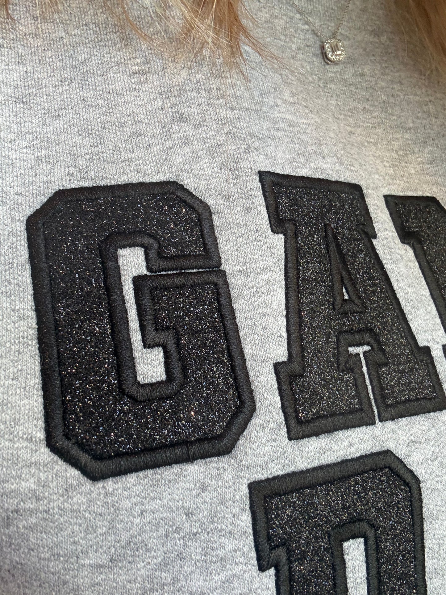 Top Notch Game Day Glitter Embroidered Sweatshirt | 2 Generations Boutique