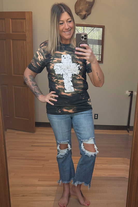 Bleached Grunge Cross Tee | 2 Generations Boutique