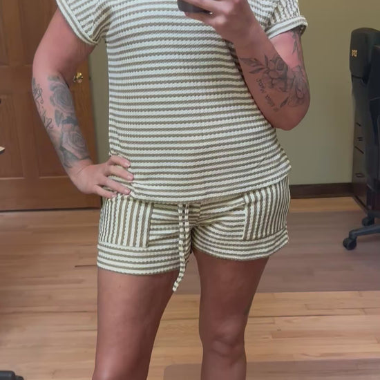 1 the Woman Striped Textured Knit Top and Shorts 2-Piece Set - Style Video