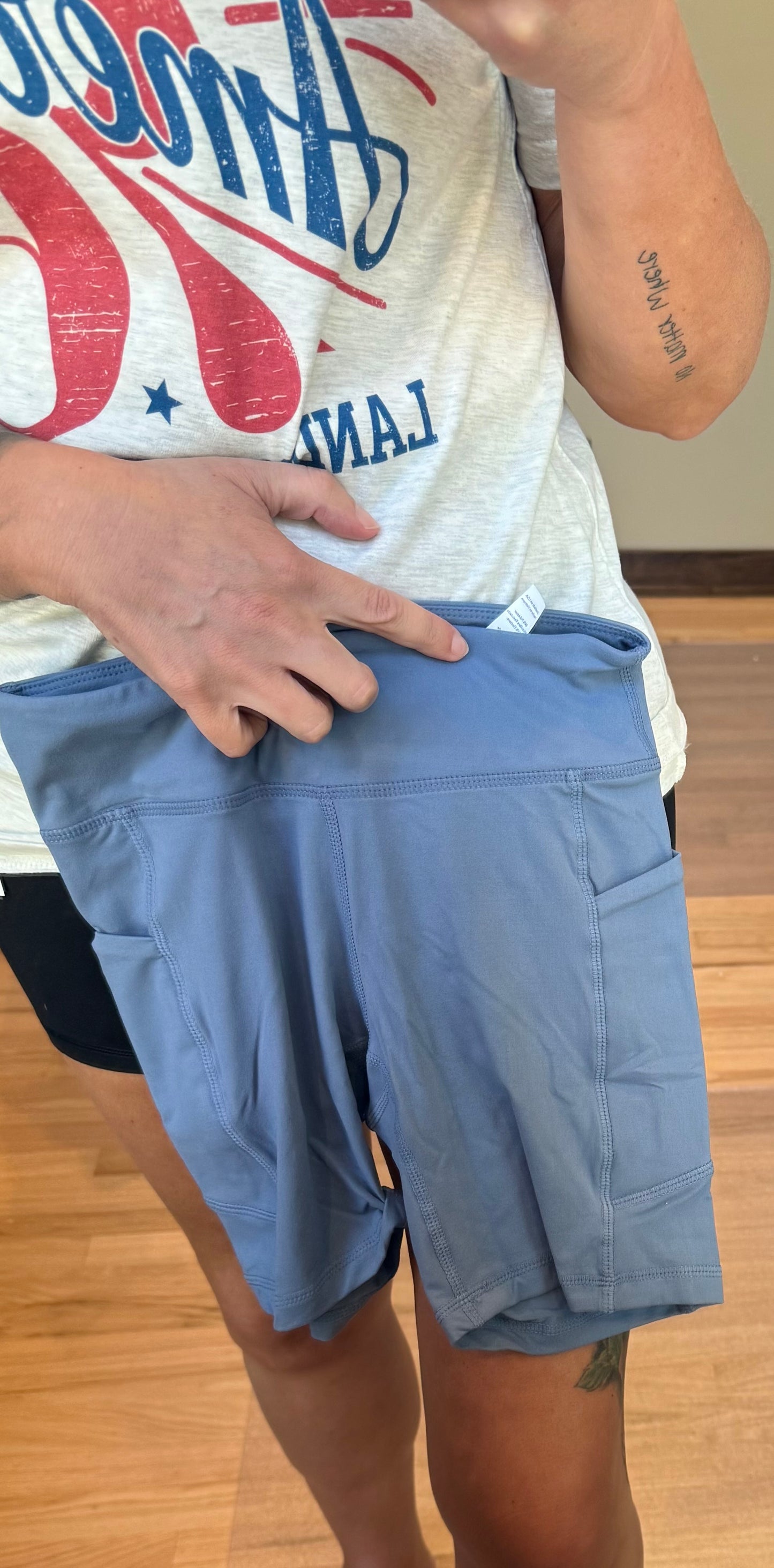 Rae Mode 6 inch butter soft biker shorts in paradise blue"