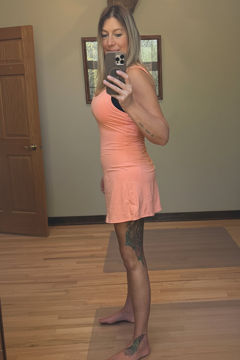 Rae Mode Butter Soft 2-in-1 Active Romper Dress in Melon Dream | 2 Generations Boutique