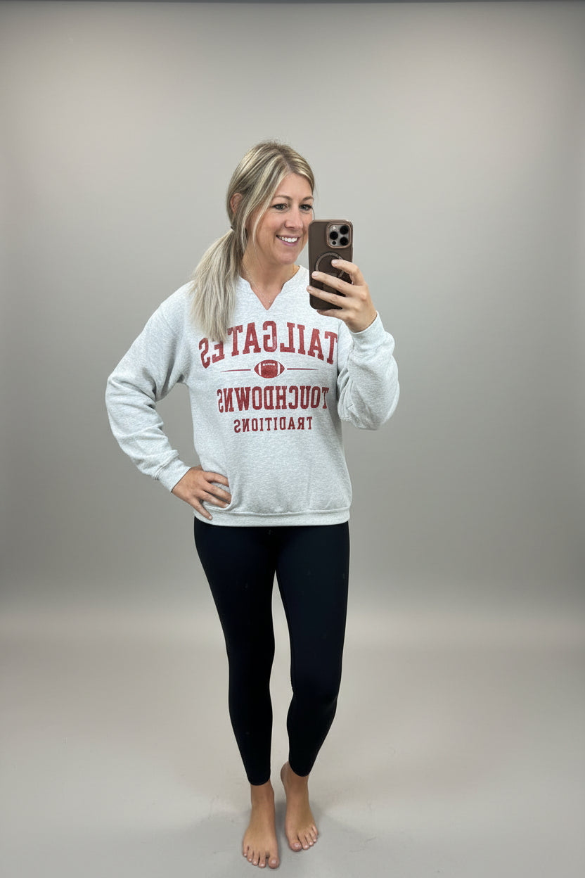 Tailgates Split Neck Graphic Crewneck