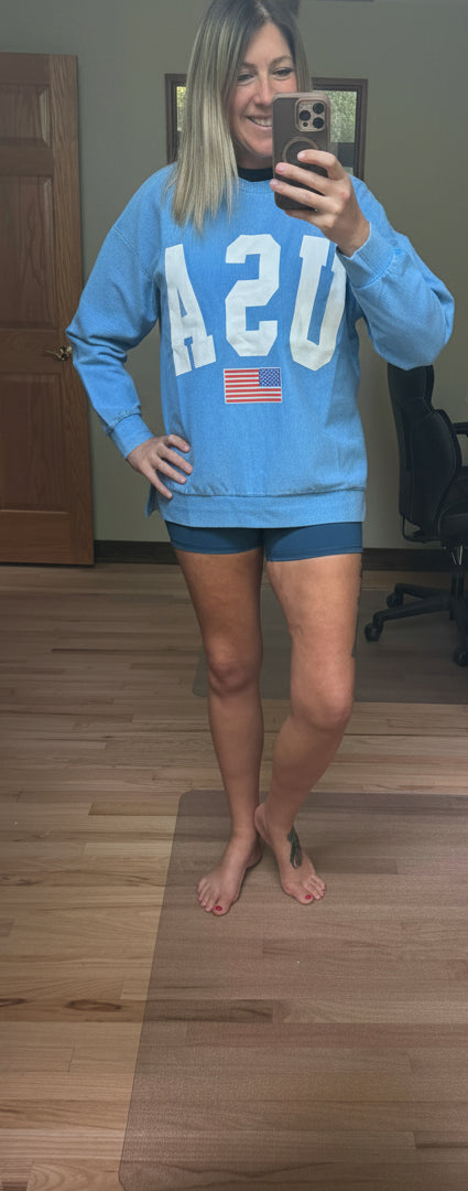 USA Corded Washed Crewneck Sweatshirt | 2 Generations Boutique